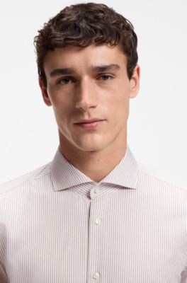 Slim-fit shirt in wrinkle-free cotton, Beige