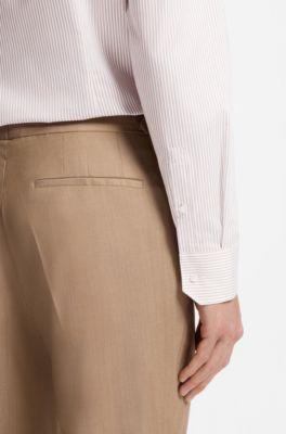 Slim-fit shirt in wrinkle-free cotton, Beige