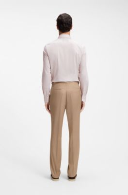 Slim-fit shirt in wrinkle-free cotton, Beige