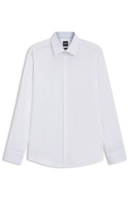 Camisa regular fit en algod&oacute;n el&aacute;stico de planchado f&aacute;cil, Blanco