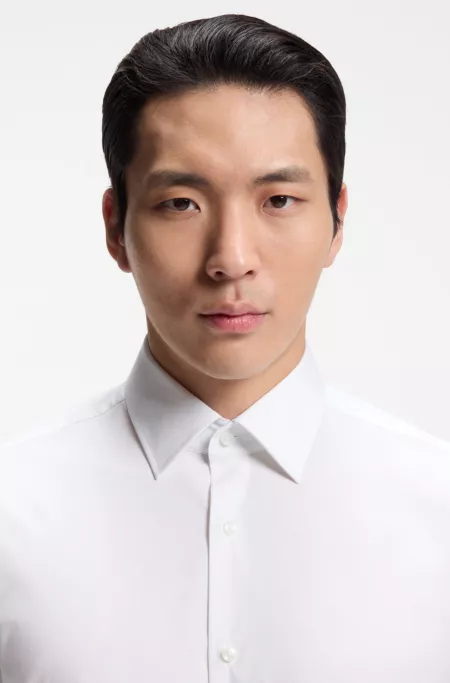 Regular-fit shirt in easy-iron stretch cotton