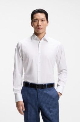 Camisa regular fit en algod&oacute;n el&aacute;stico de planchado f&aacute;cil, Blanco