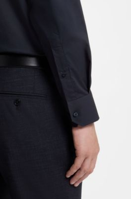 Regular-fit shirt in easy-iron stretch cotton, Dark Blue