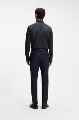 Regular-fit shirt in easy-iron stretch cotton, Dark Blue