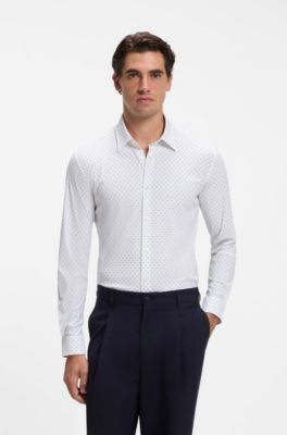Camisa slim fit t&eacute;cnica en punto el&aacute;stico, Caqui