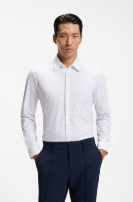Slim-fit performance shirt in stretch jersey, Patterned
