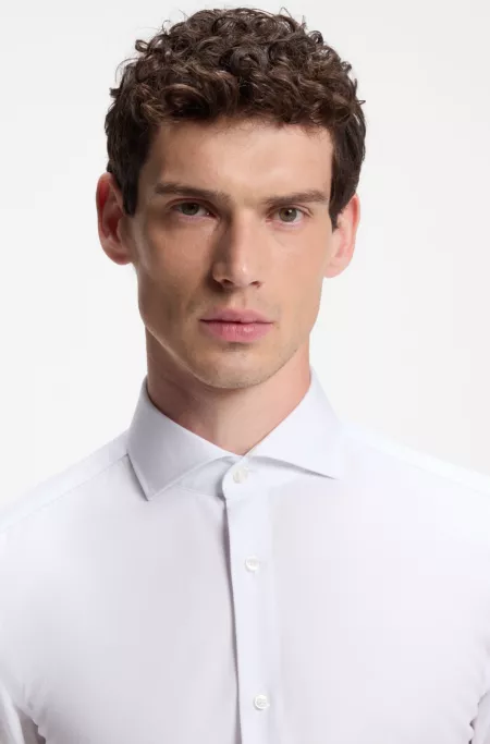 Slim-fit shirt crafted from a wrinkle-resistant cotton blend