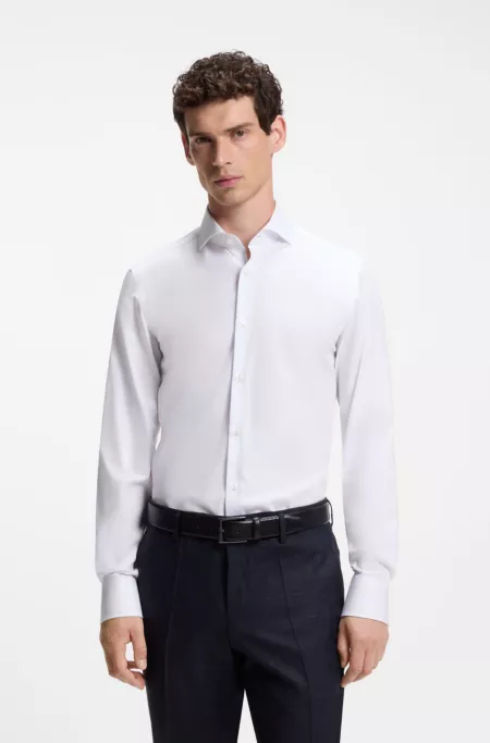 Slim-fit shirt crafted from a wrinkle-resistant cotton blend