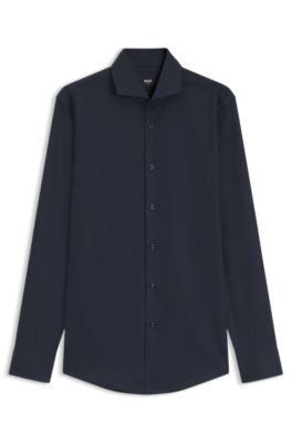 Camisa slim fit de algod&oacute;n resistente a las arrugas, Azul oscuro