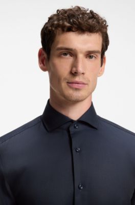 Camisa slim fit de algod&oacute;n resistente a las arrugas, Azul oscuro