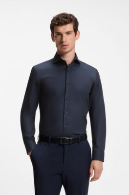 Camisa slim fit de algod&oacute;n resistente a las arrugas, Azul oscuro