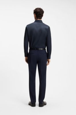 Camisa slim fit de algod&oacute;n resistente a las arrugas, Azul oscuro