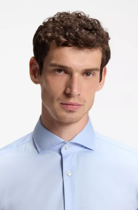 Slim-fit shirt crafted from a wrinkle-resistant cotton blend