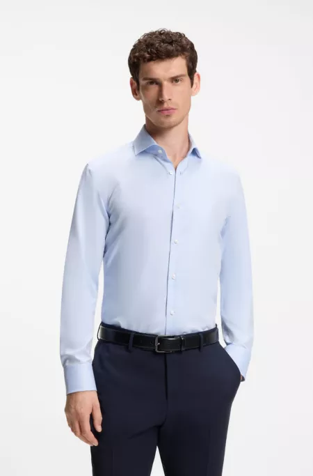 Slim-fit shirt crafted from a wrinkle-resistant cotton blend