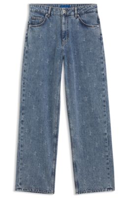 Vaqueros loose fit de pernera ancha en denim jacquard con logo, Fantas&iacute;a