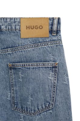 Vaqueros loose fit de pernera ancha en denim jacquard con logo, Fantas&iacute;a