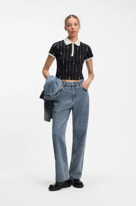 Wide-leg loose-fit jeans in logo-jacquard denim