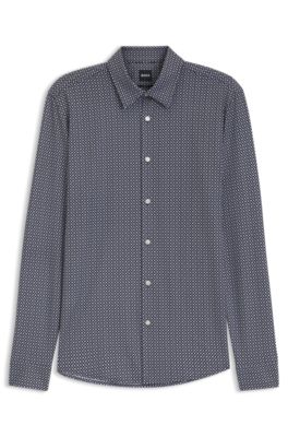 Chemise Slim imprim&eacute;e, Bleu fonc&eacute;