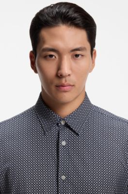 Chemise Slim imprim&eacute;e, Bleu fonc&eacute;
