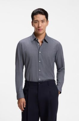 Slim-Fit Printed Shirt, Dark Blue