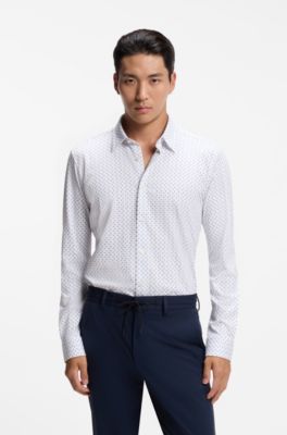 Slim-Fit Printed Shirt, Light Blue
