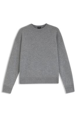 Jersey de cashmere puro con cuello redondo, Gris claro