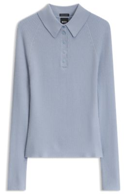Fitted polo sweater in pure virgin wool, Purple