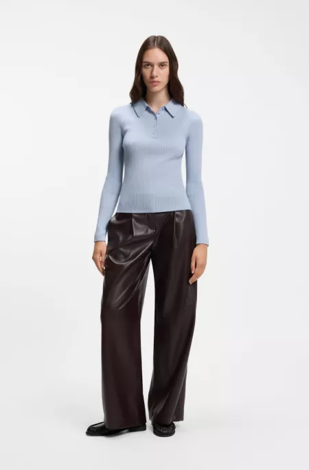 Fitted polo sweater in pure virgin wool