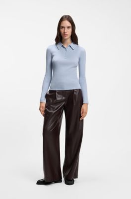 Fitted polo sweater in pure virgin wool, Purple