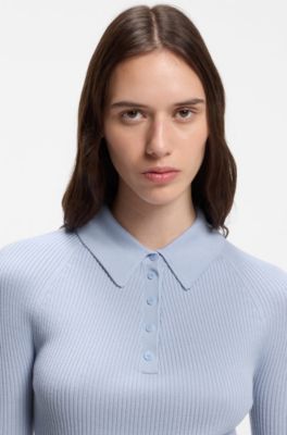 Fitted polo sweater in pure virgin wool, Purple
