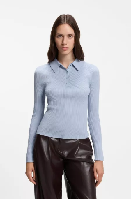 Fitted polo sweater in pure virgin wool