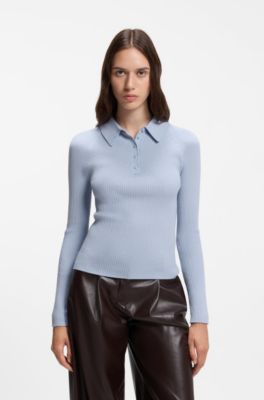 Fitted polo sweater in pure virgin wool, Purple