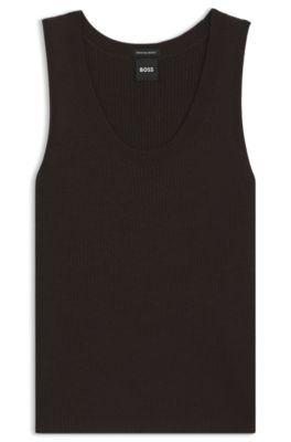 Sleeveless ribbed top in virgin wool, Brown
