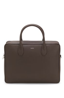 Grained document case with logo lettering, Dark Brown