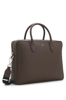 Grained document case with logo lettering, Dark Brown