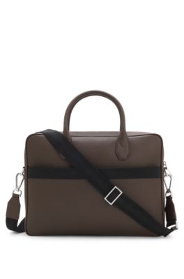 Grained document case with logo lettering, Dark Brown