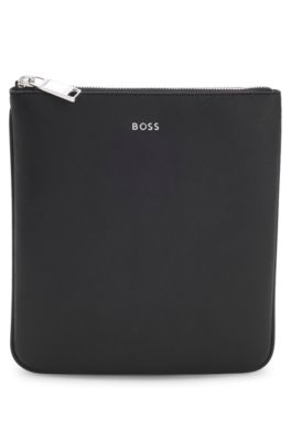 Structured envelope bag with silver-tone logo lettering, Black