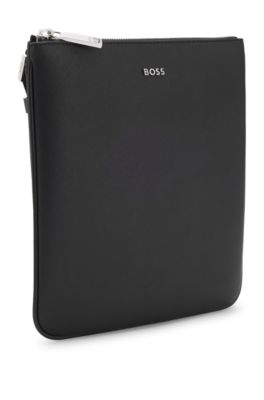 Structured envelope bag with silver-tone logo lettering, Black