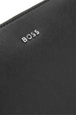 Structured envelope bag with silver-tone logo lettering, Black