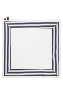 Striped-border bandana blended with silk, Light Blue