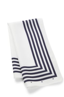 Striped-border bandana blended with silk, Light Blue