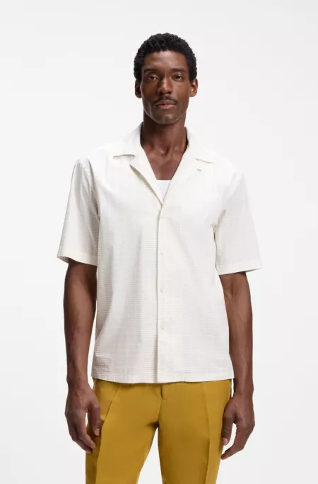 Relaxed-fit camp-collar shirt in stretch cotton poplin