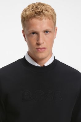 Sudadera relaxed fit de felpa de algod&oacute;n con logo bordado, Negro