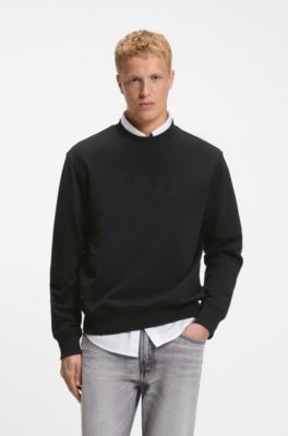 Sudadera relaxed fit de felpa de algod&oacute;n con logo bordado, Negro