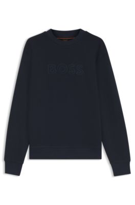 Sudadera relaxed fit de felpa de algod&oacute;n con logo bordado, Azul oscuro