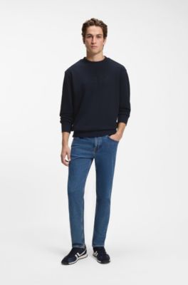Sudadera relaxed fit de felpa de algod&oacute;n con logo bordado, Azul oscuro