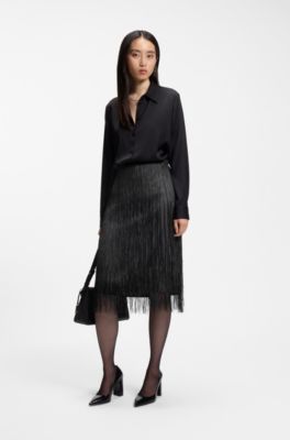 Pencil skirt with feather trim, Black