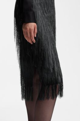 Pencil skirt with feather trim, Black