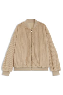 Reversible relaxed-fit bomber in satin and faux fur, Light Beige