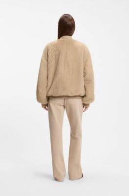 Reversible relaxed-fit bomber in satin and faux fur, Light Beige